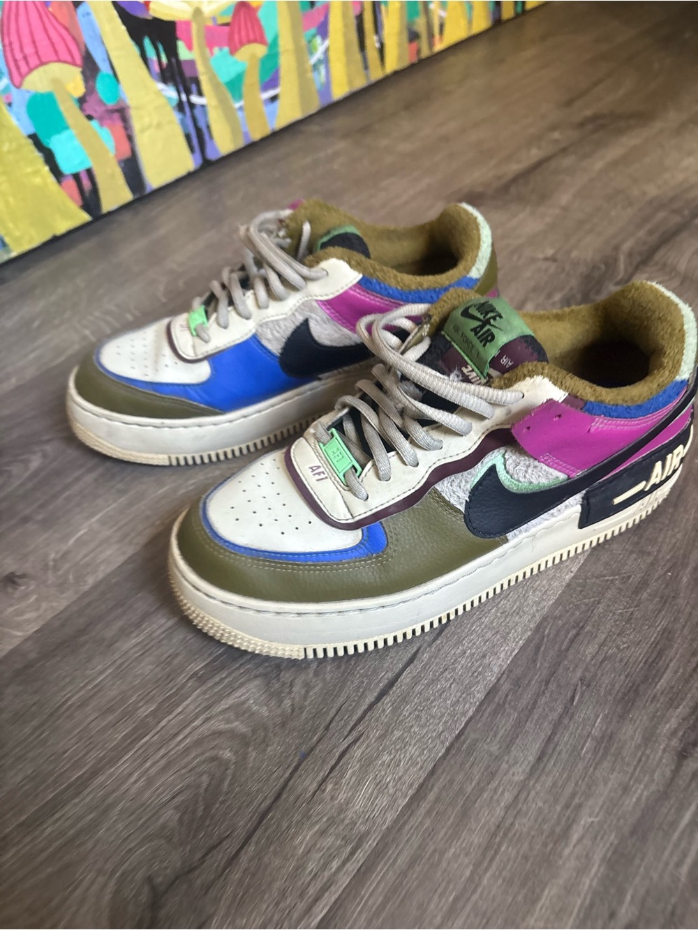 Nike Women's Multicolor shadow air Force 1 Low Sneakers - Olive, Blue,Pink,Black